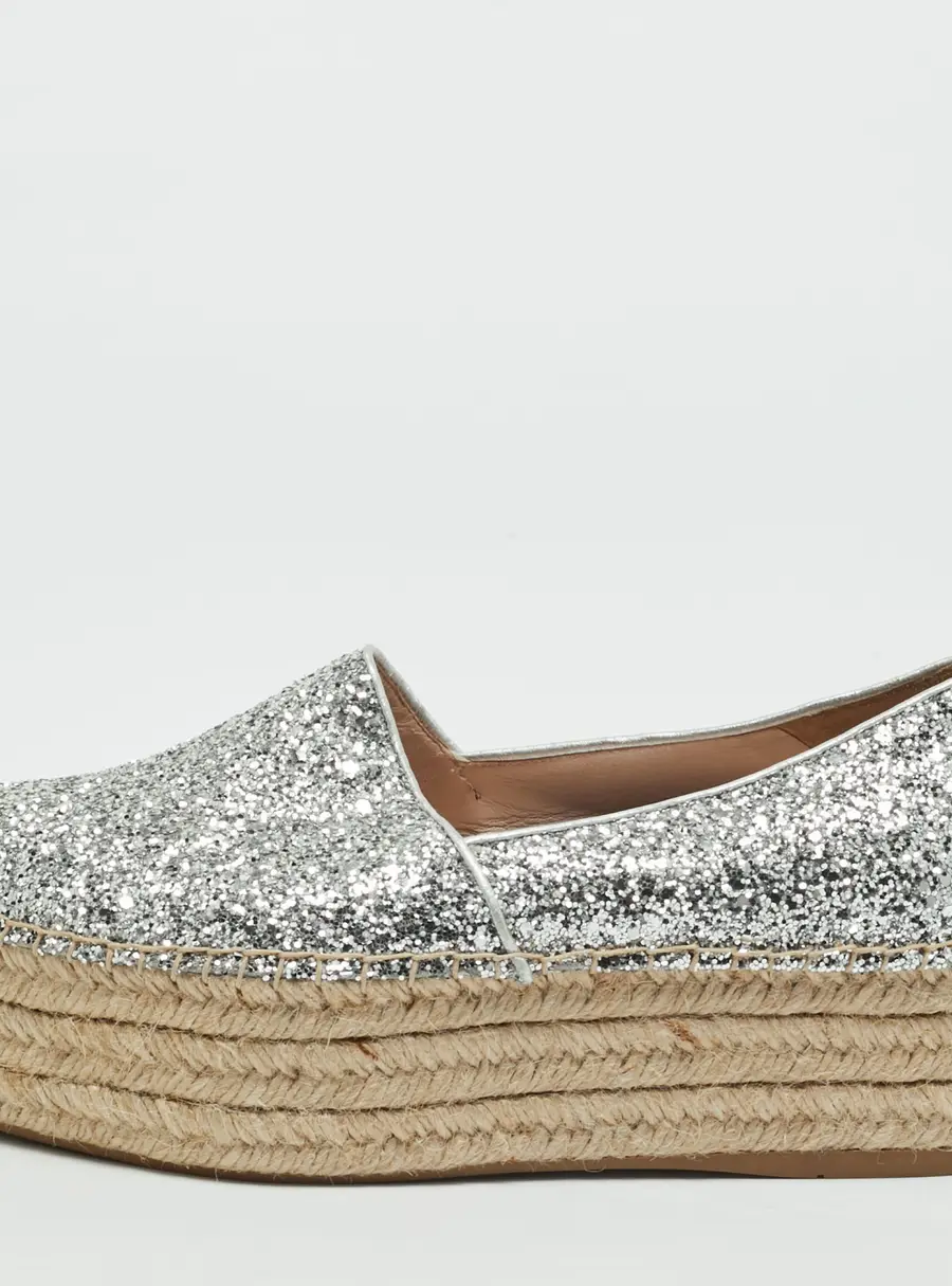Miu Miu Size 37.5 Silver Glitter Platform Espadrille