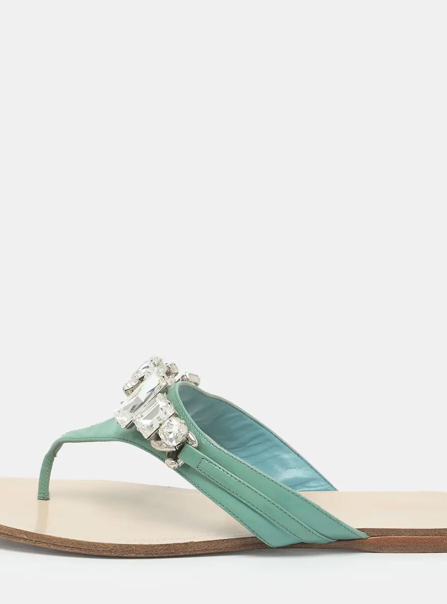 Miu Miu Size 41 Green Patent Leather Thong Sandals