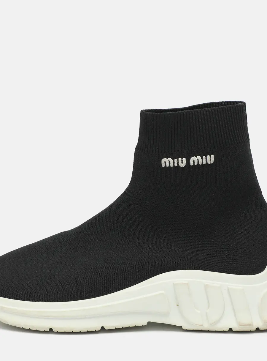 Miu Miu Size 40 Black Knit Fabric High Top Sock Sneakers