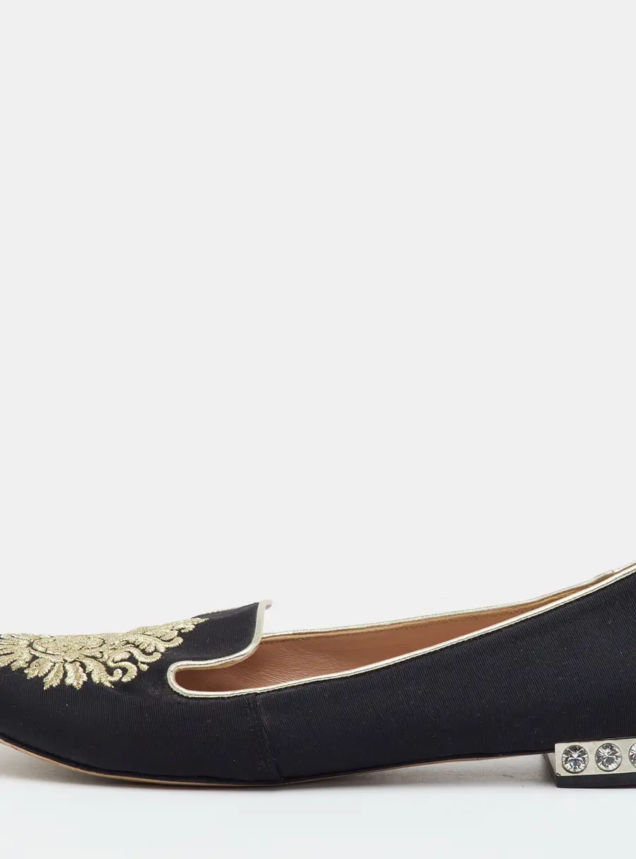 Miu Miu Crystal Embellished Size 39.5 Black  Embroidered Canvas Smoking Slippers