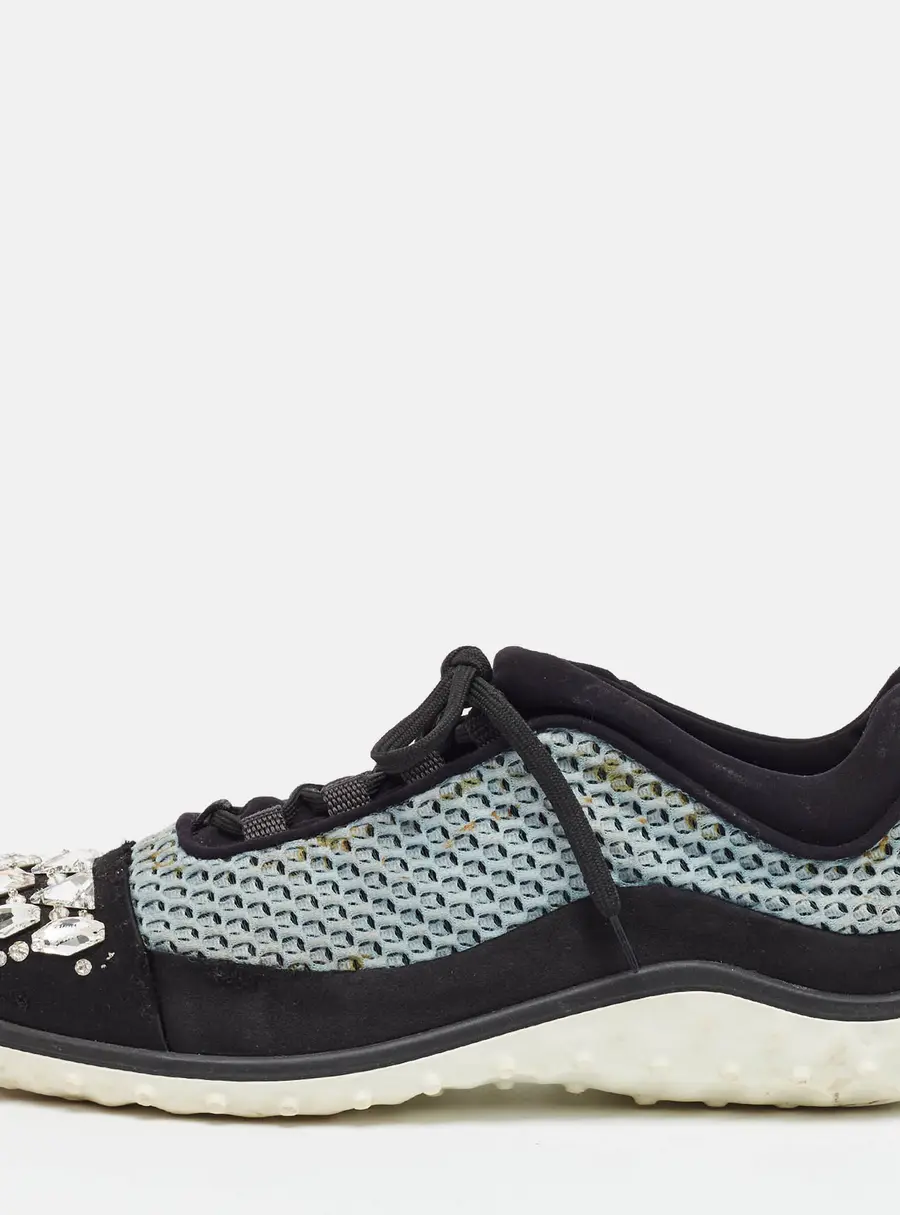 Miu Miu Size 41 Black/Blue Neoprene and Satin Crystal Embellished Lace Up Sneakers