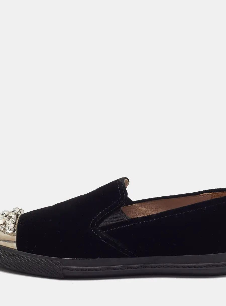 Miu Miu Size 36.5 Black Velvet Crystals Embellished Smoking Slippers