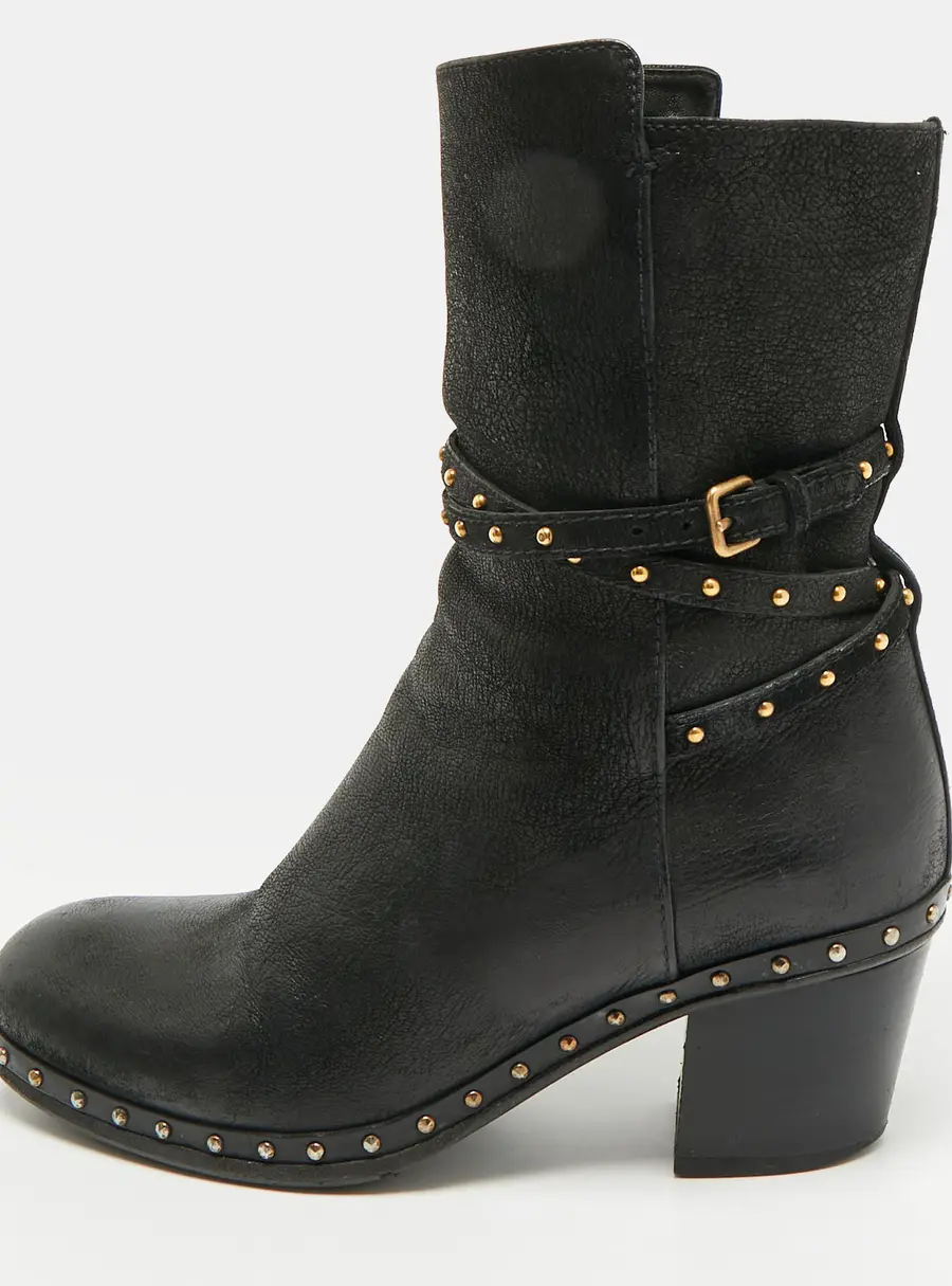 Miu Miu Size 38 Black Leather Ankle Length Boots