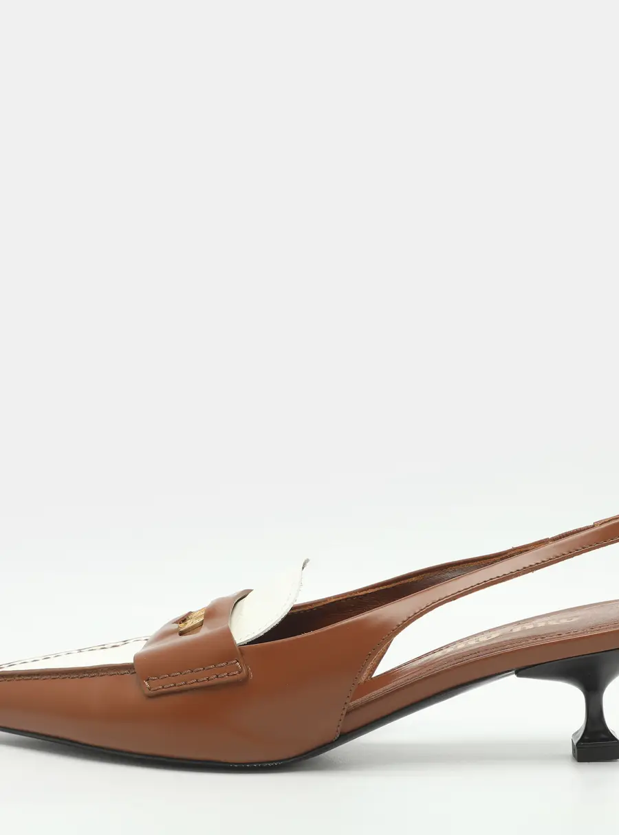 Miu Miu Penny Size 39.5 Brown Leather Slingback Loafer Sandals