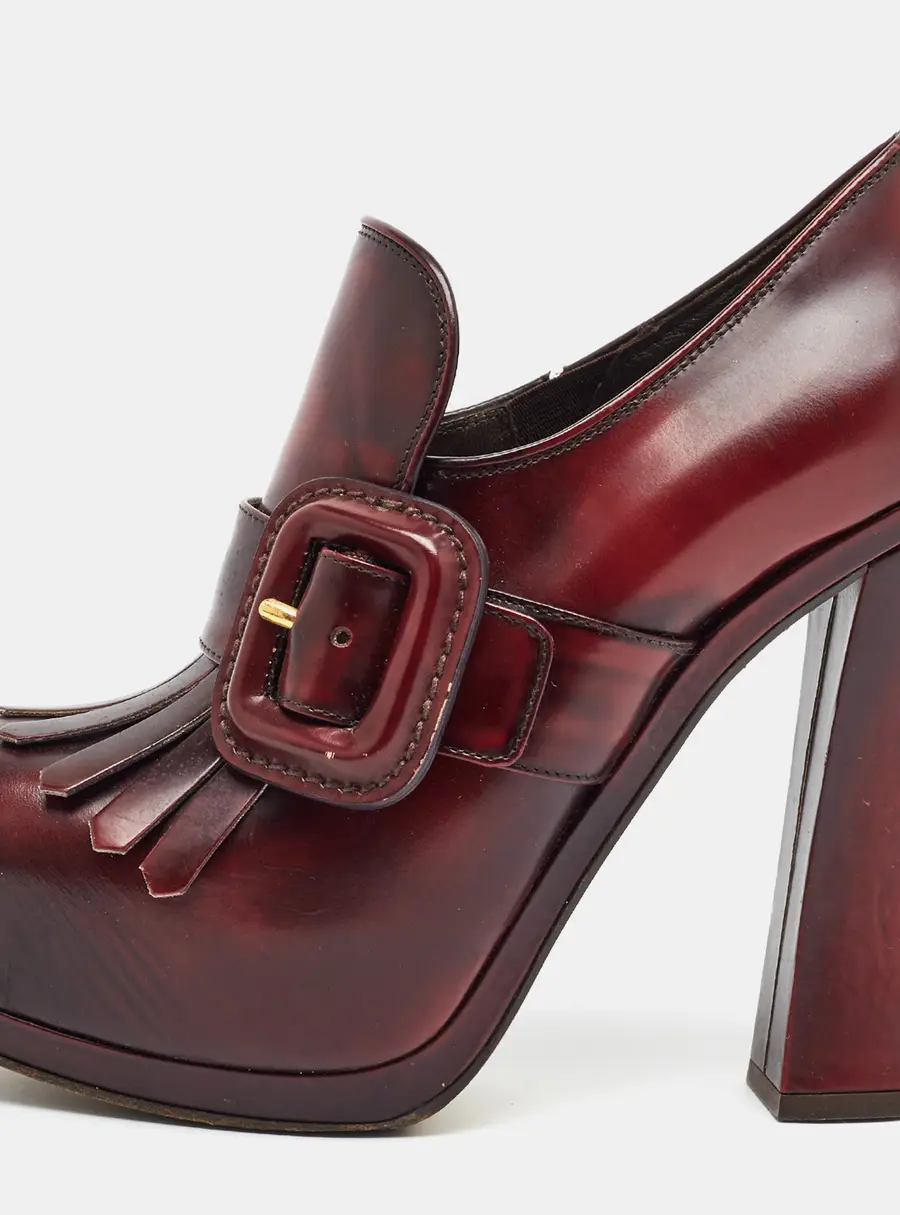 Miu Miu Size 37 Burgundy Leather Fringe Booties