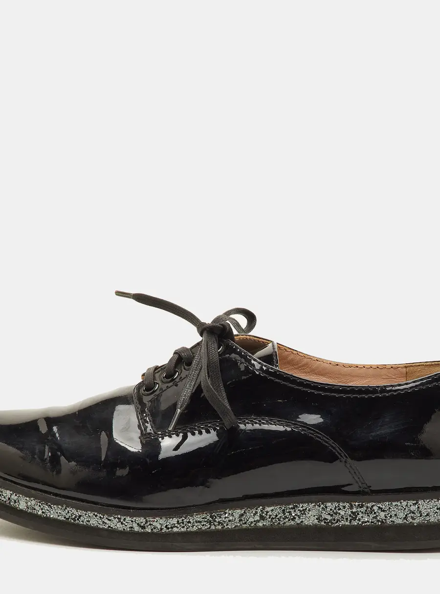 Miu Miu Size 38.5 Black Patent Leather Lace Up Derby&nbsp;