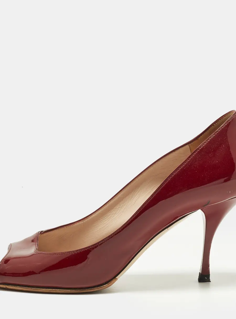 Miu Miu Size 40 Burgundy Patent Leather Peep Toe Pumps
