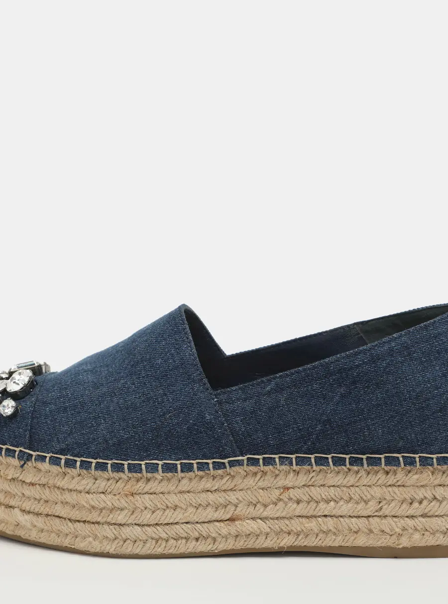 Miu Miu Crystal Embellished Size 41 Blue Denim Espadrille Flats