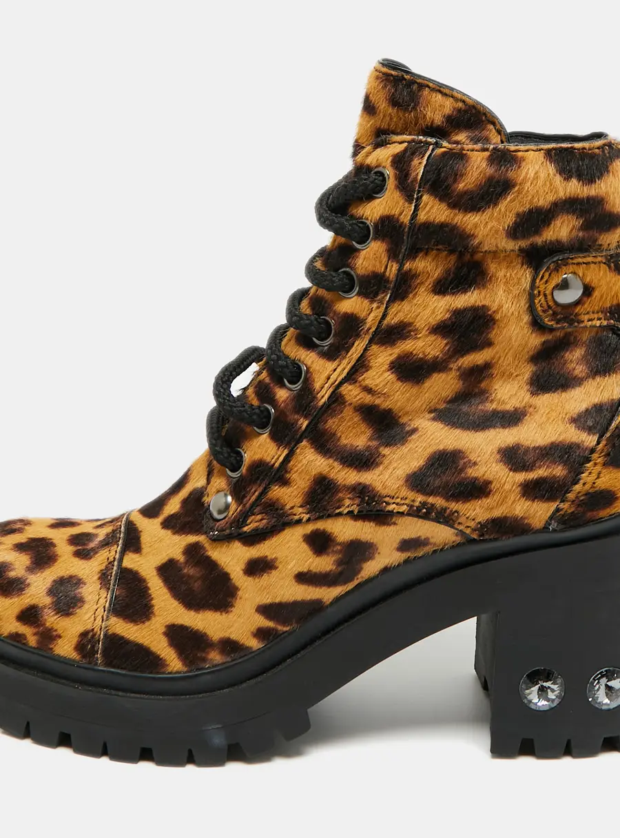 Miu Miu Size 36 Brown Leopard Print Calf Hair Combat Boots