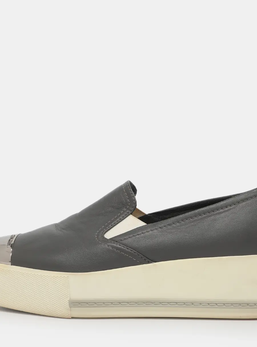 Miu Miu Size 39 Grey Leather Platform Slip On Sneakers
