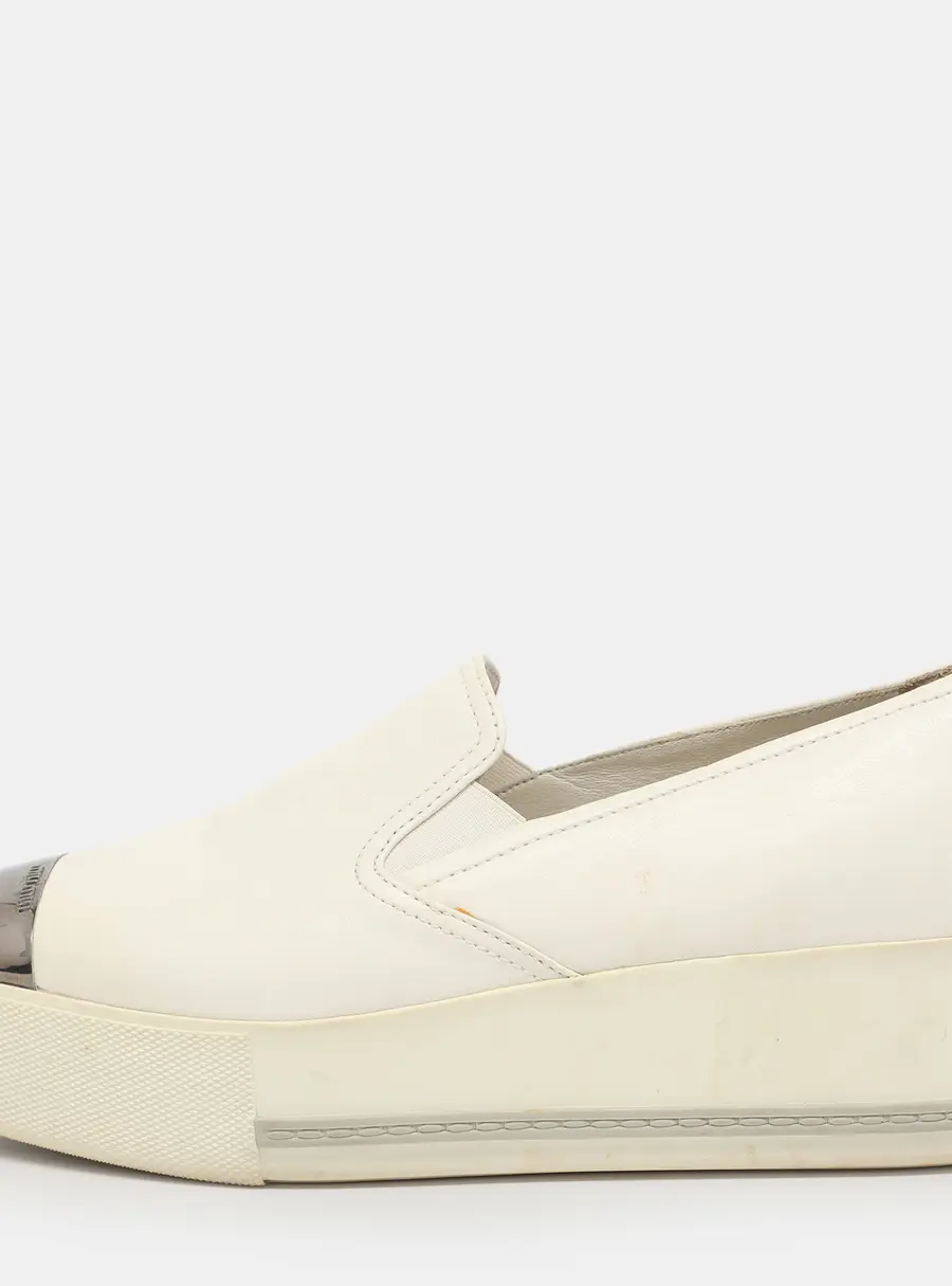 Miu Miu Size 39 White Leather Platform Slip On Sneakers