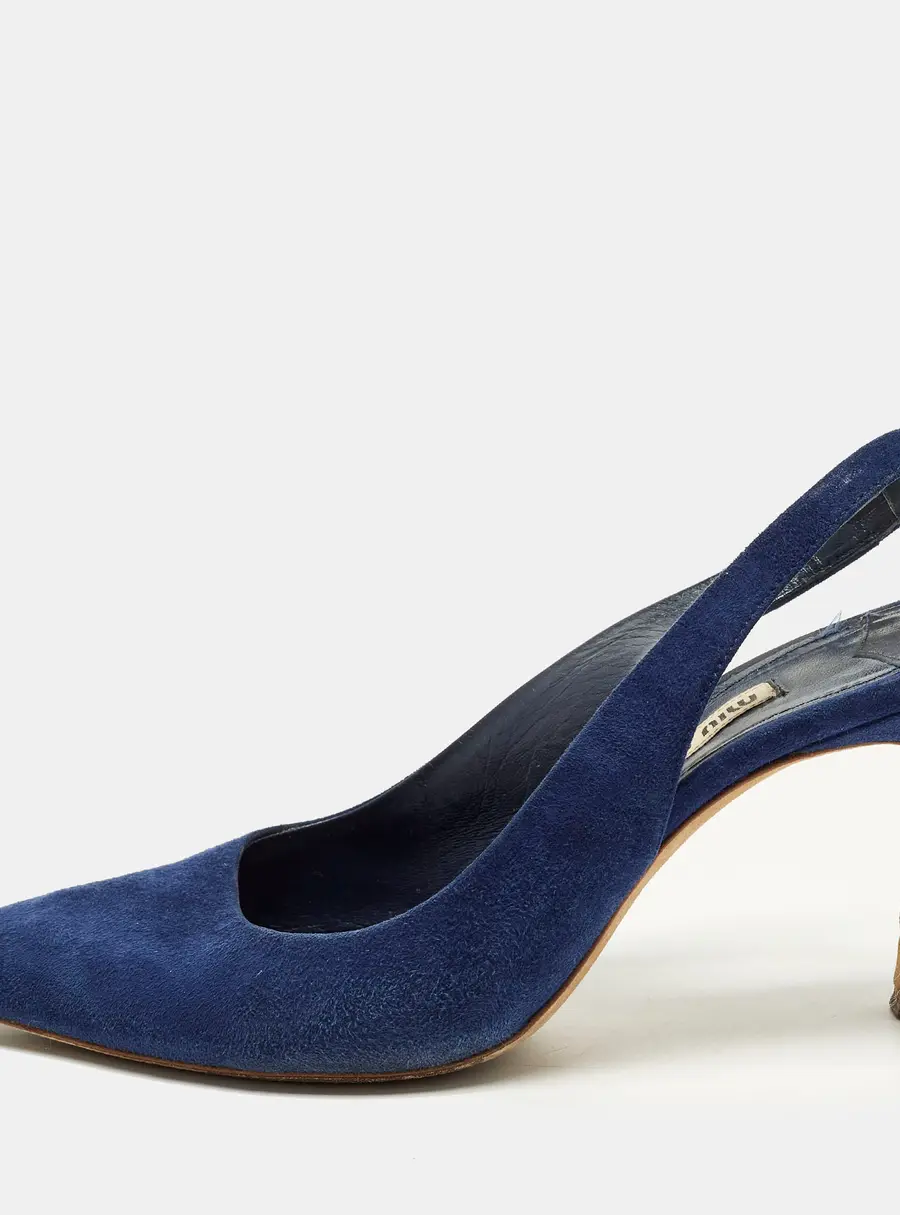 Miu Miu Size 36 Navy Blue Suede Slingback Pumps