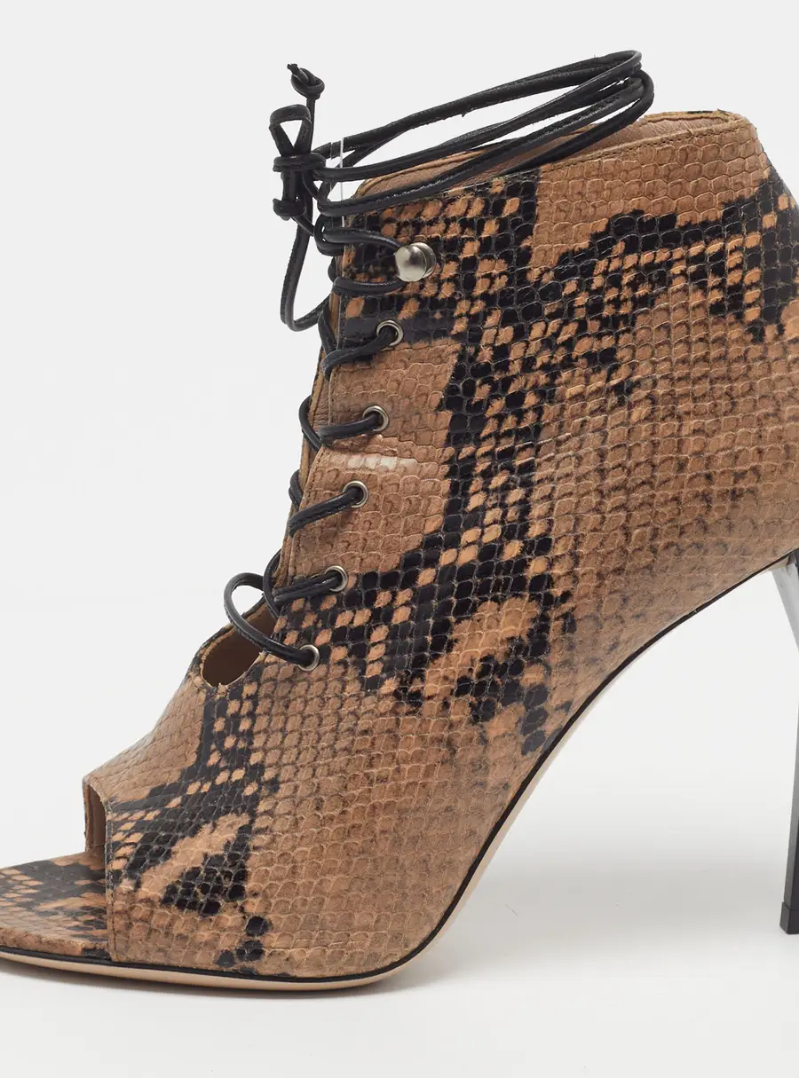 Miu Miu Size 39 Beige/Black Snakeskin Embossed Leather Ankle Length Boots