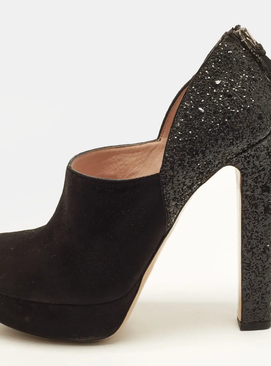 Miu Miu Size 39 Black Glitter and Suede Booties