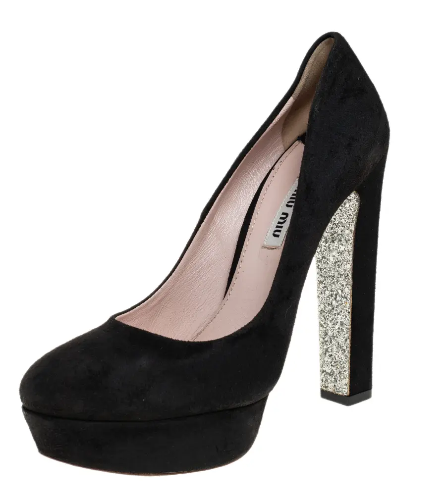 Miu Miu Black Suede Platform Pumps Size 38.5