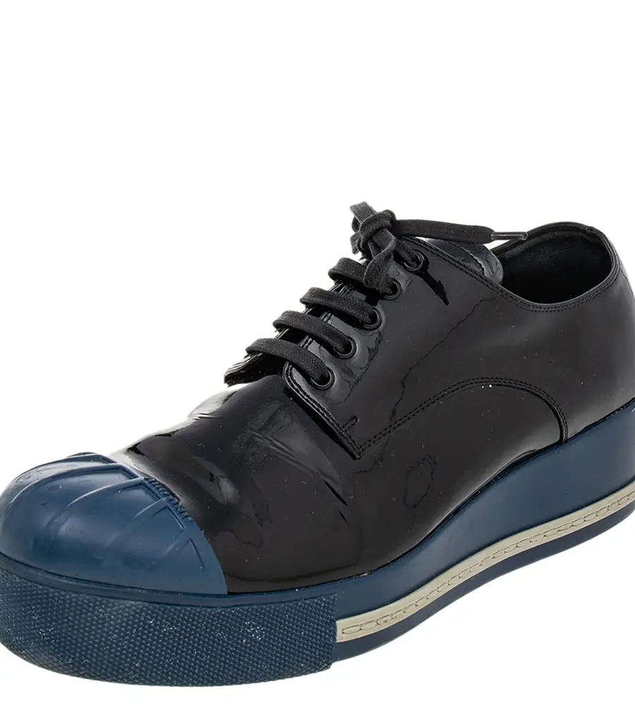 Miu Miu Black/Blue Patent Leather Rubber Cap Toe Platform Sneakers Size 39