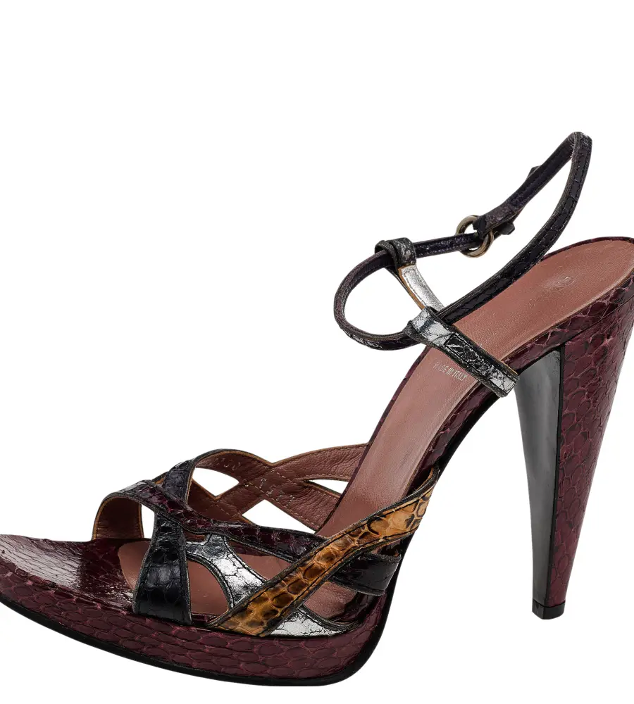 Miu Miu Size 39.5 Multicolor Snakeskin Leather Ankle Strap Sandals