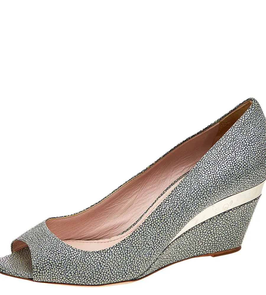Miu Miu Grey Leather Peep Toe Wedge Pumps Size 36
