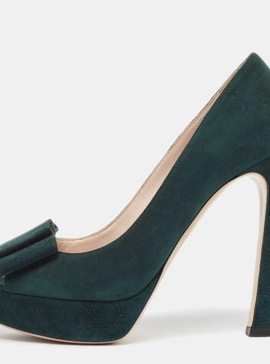 Miu Miu Green Suede Peep Toe Pumps Size 37.5