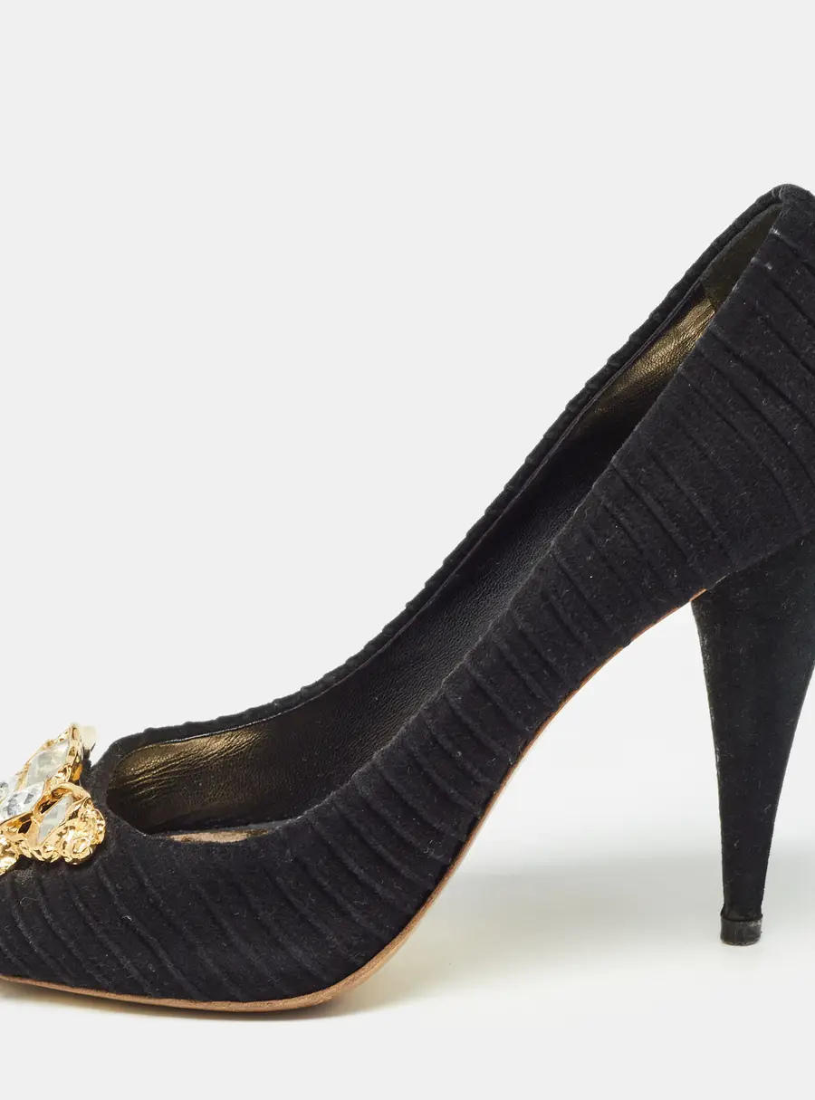 Miu Miu Black Suede Crystals Embellishment Peep Toe Pumps Size 41