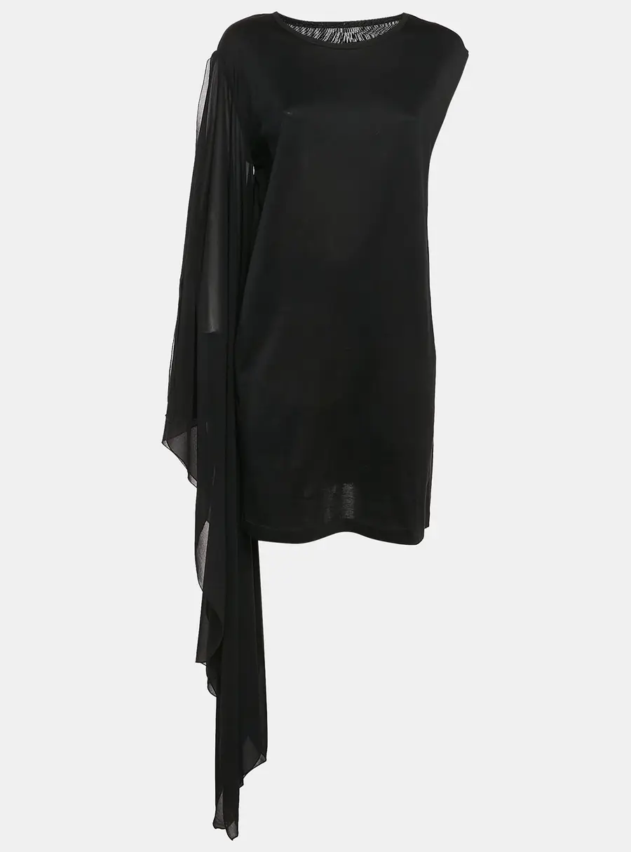 MM6 Maison Margiela Black Cotton Knit Elongated Sleeve Mini Dress M