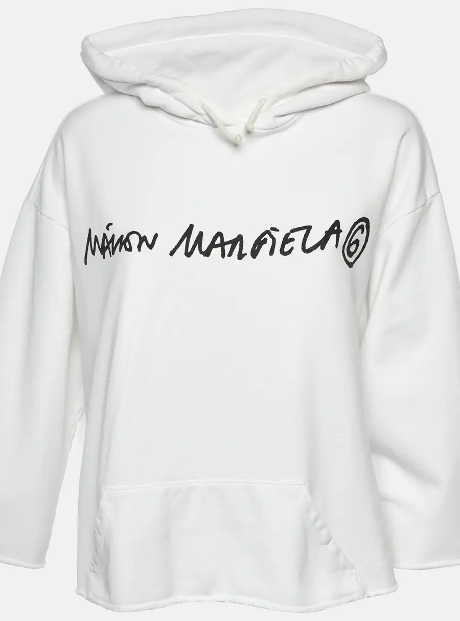 MM6 Maison Margiela White Logo Print Cotton Hoodie S