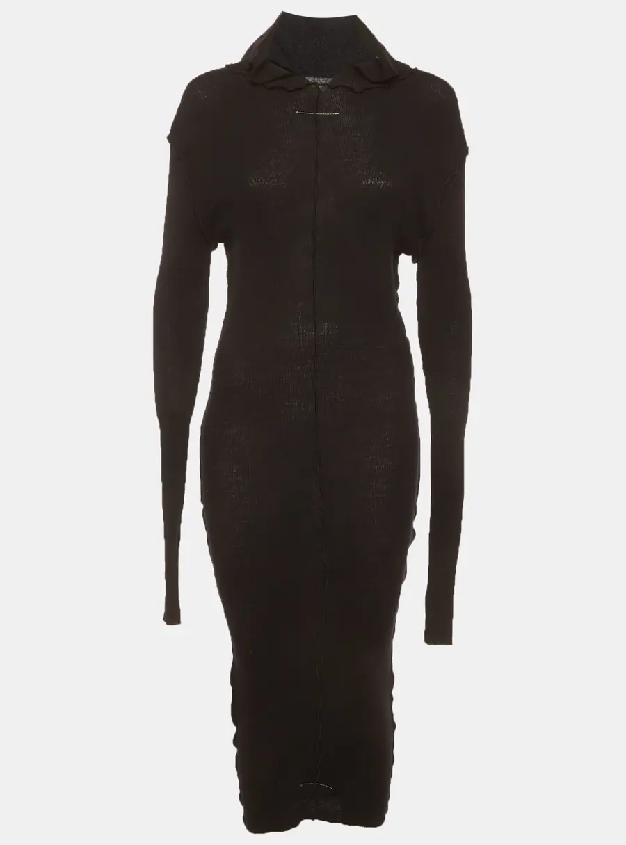 MM6 Maison Margiela Black Rib Knit Reversible Midi Dress XL