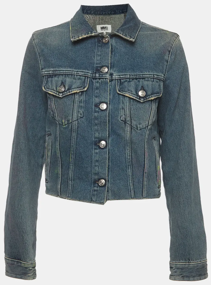 MM6 Maison Margiela Blue Distressed Paint Splattered Denim Jacket M