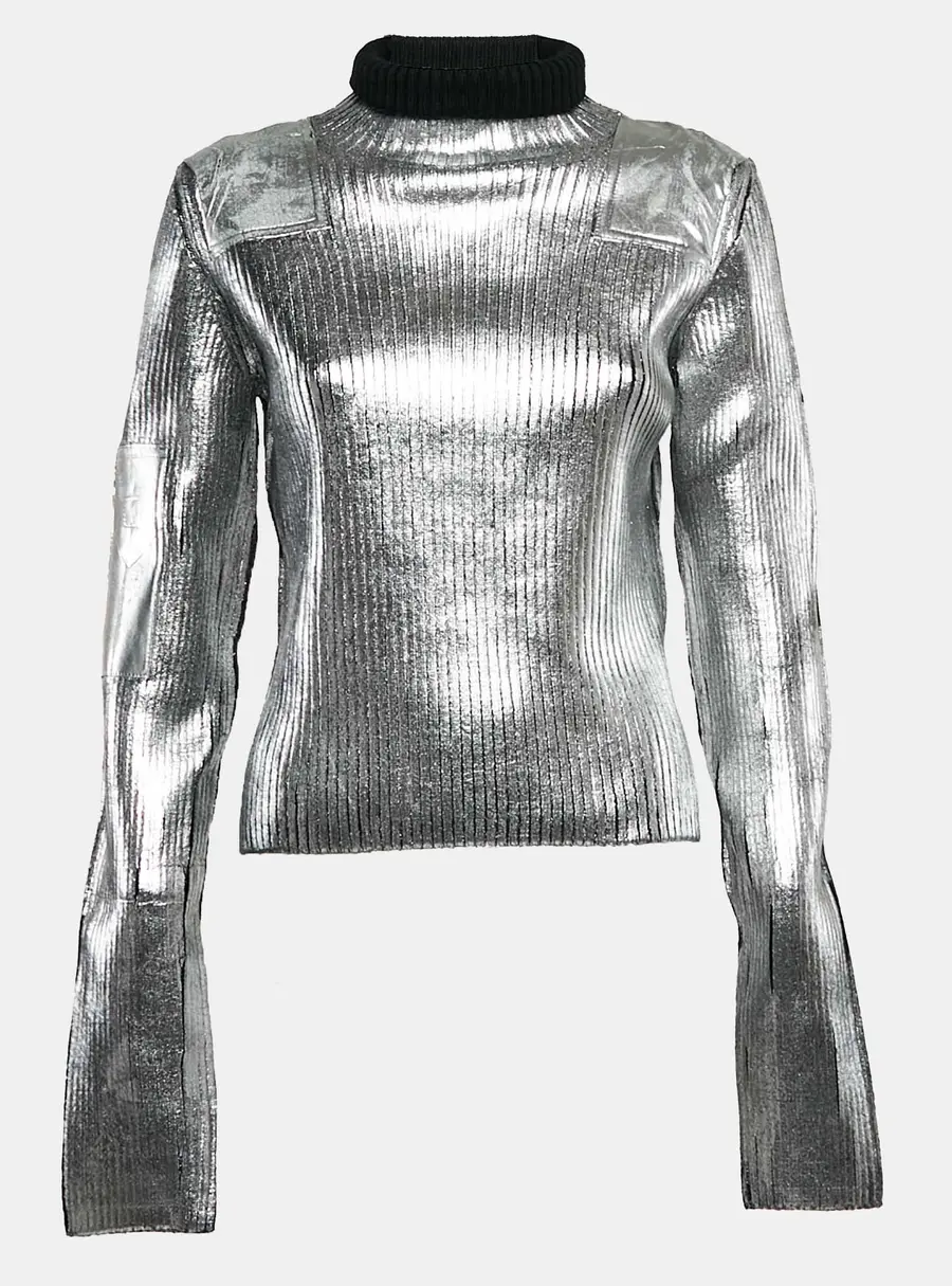 MM6 Maison Margiela Silver Printed Wool Blend Turtle Neck Sweater M