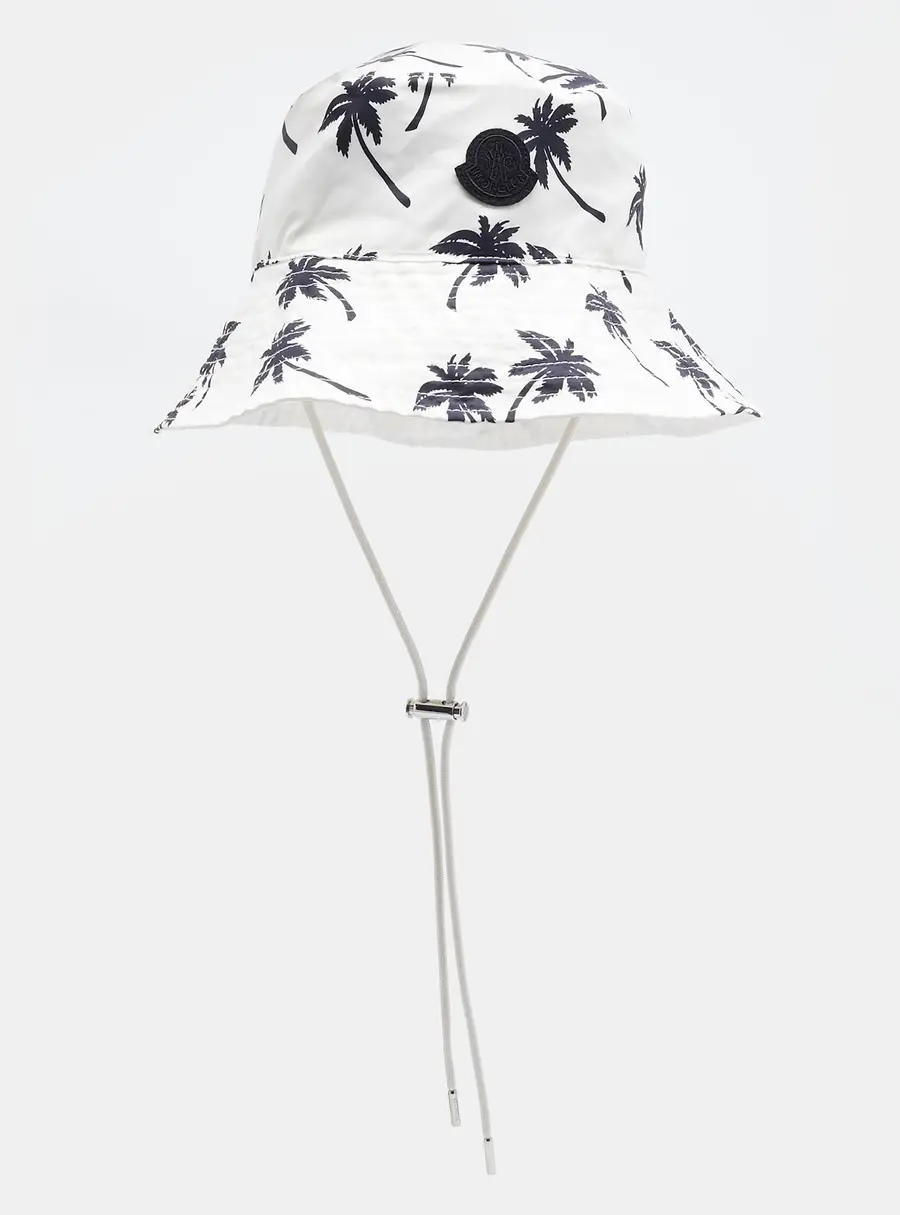 Moncler White Palm Tree Print Nylon Bucket Hat S