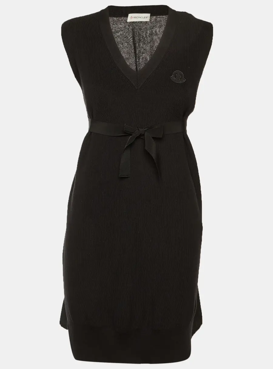 Moncler Black Cotton & Cashmere Blend Logo Applique Sweater Mini Dress XS