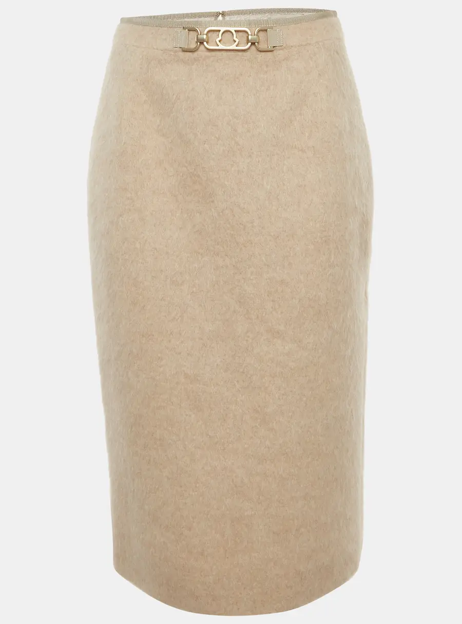 Moncler Beige Wool and Mohair Blend Fuzzy Pencil Skirt M