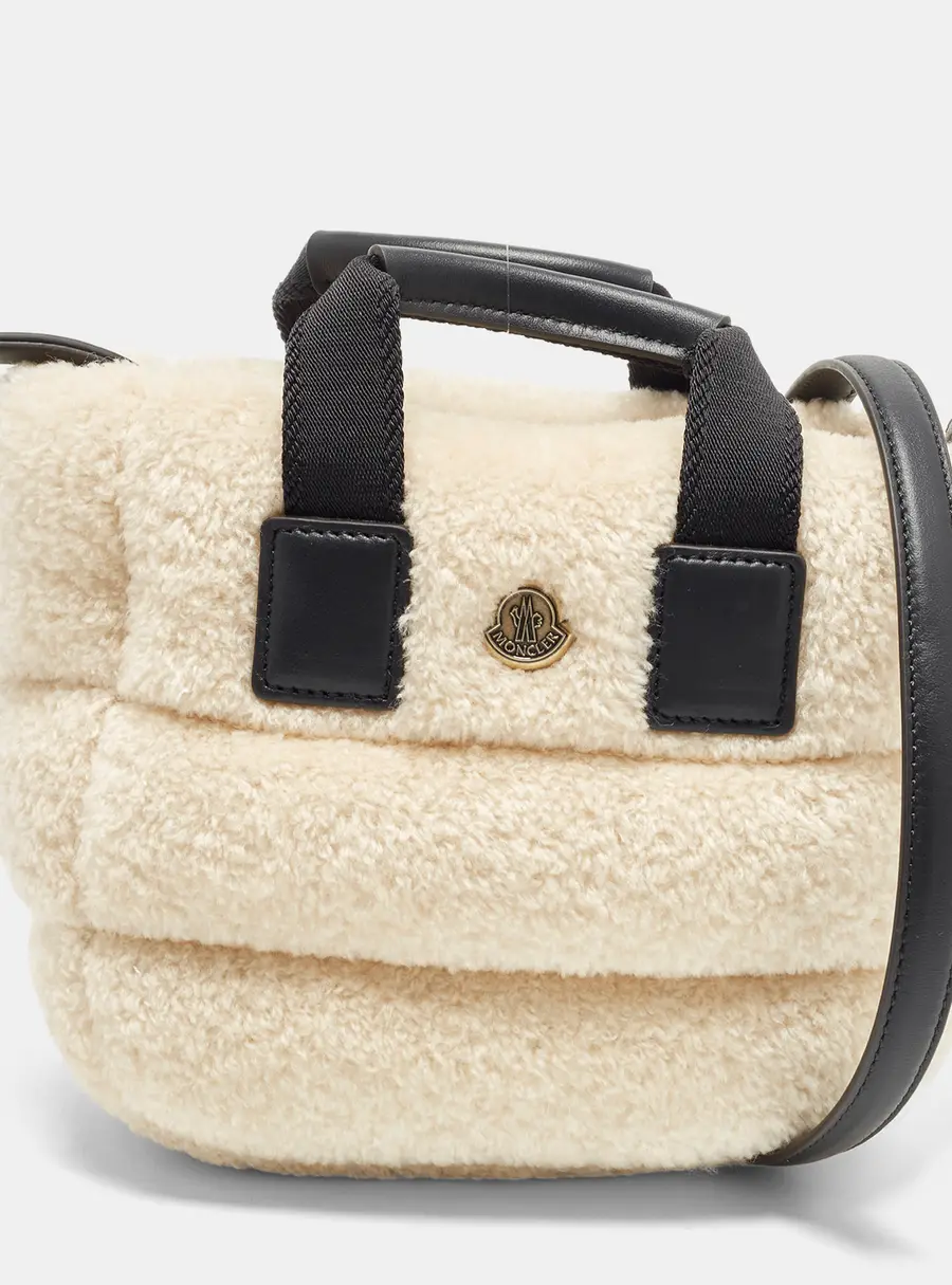 Moncler Caradoc Teddy Micro Black/Off White Leather and Shearling Tote
