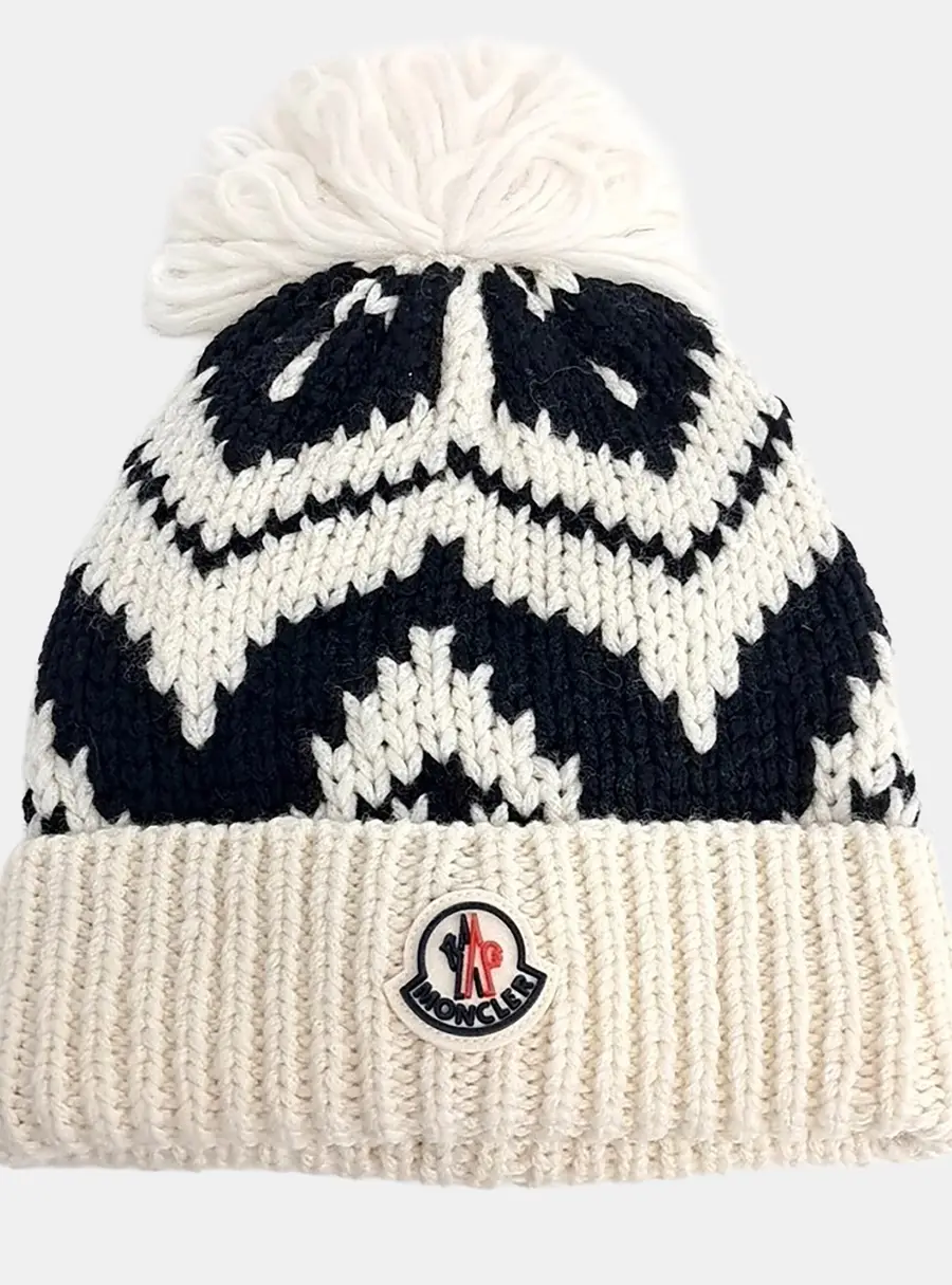 Moncler Black/Cream Wool Beanie