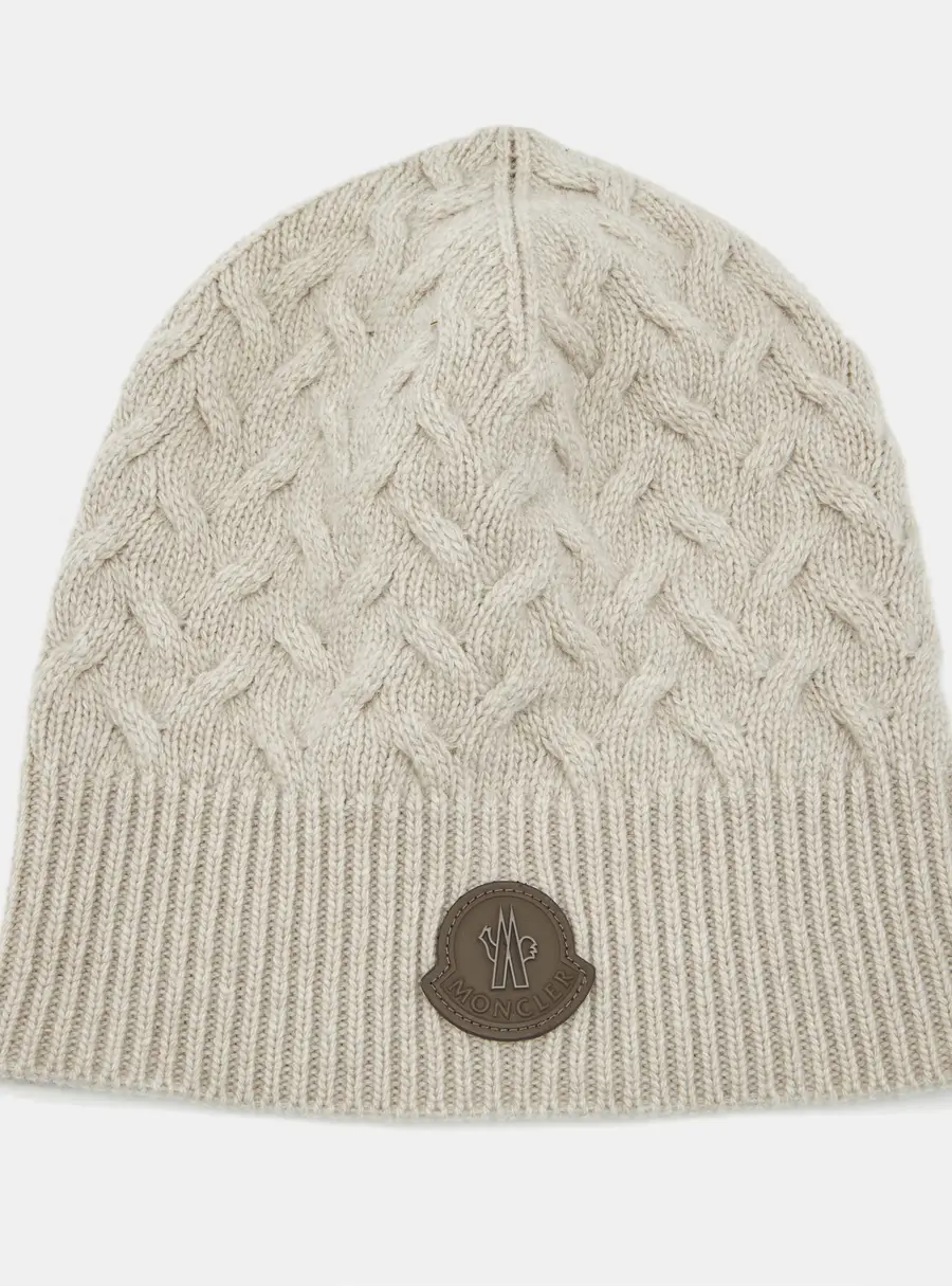Moncler Grey Wool Knit Beanie One Size