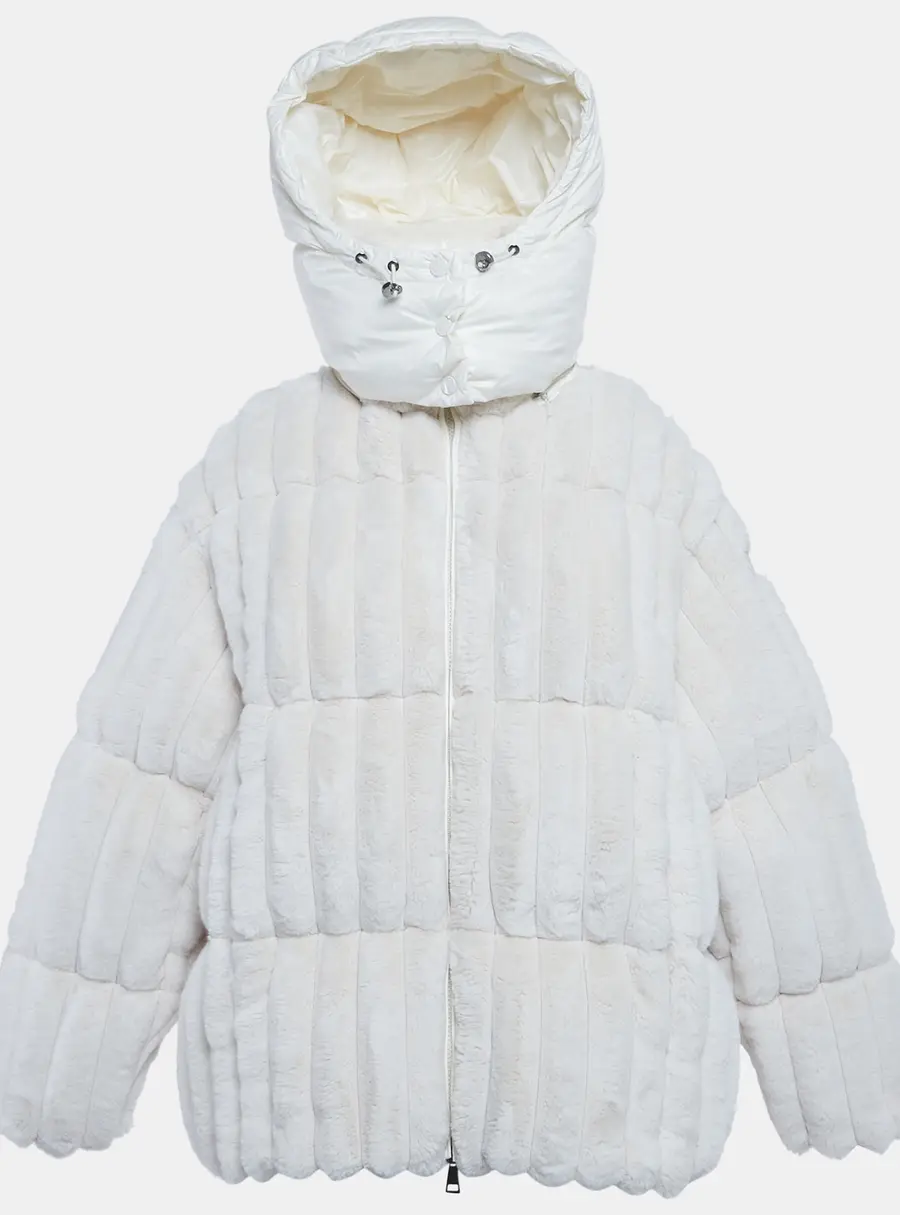 Moncler White Faux Fur Pedrix Down Jacket M