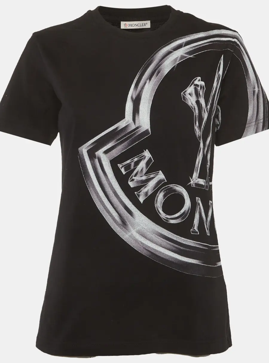 Moncler Black Cotton Knit Logo Print Crewneck T-Shirt XS