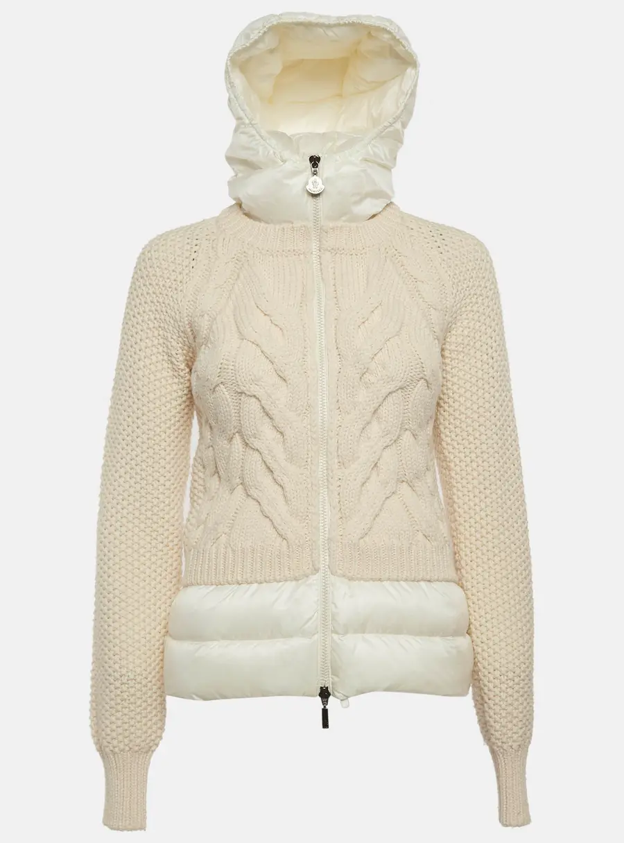 Moncler Beige Wool and Nylon Down Jacket XS
