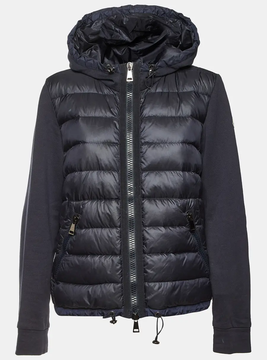 Moncler Black Nylon Quilted Down Hooded Jacket L