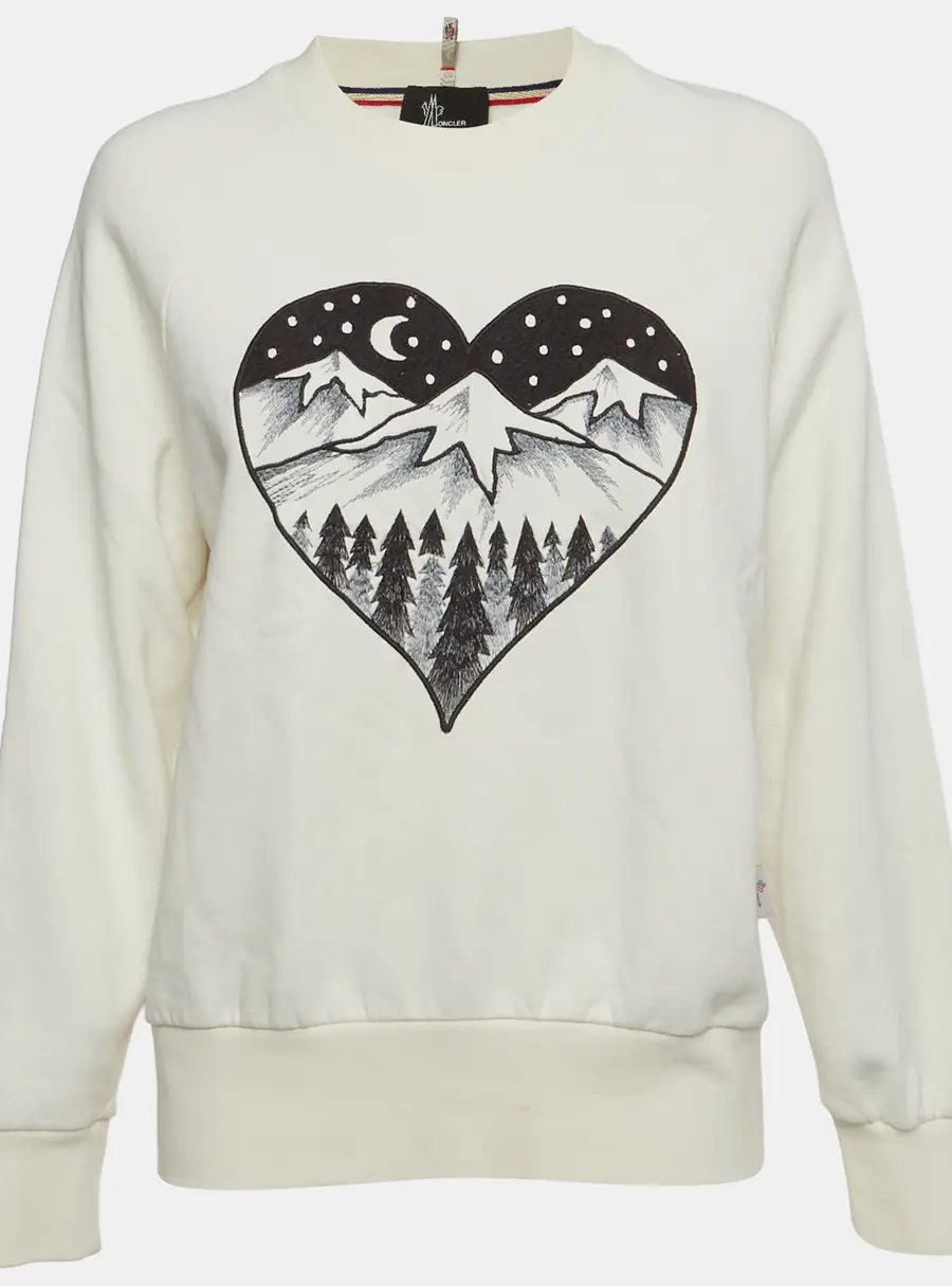 Moncler White Embroidered Cotton Long Sleeve Sweatshirt S