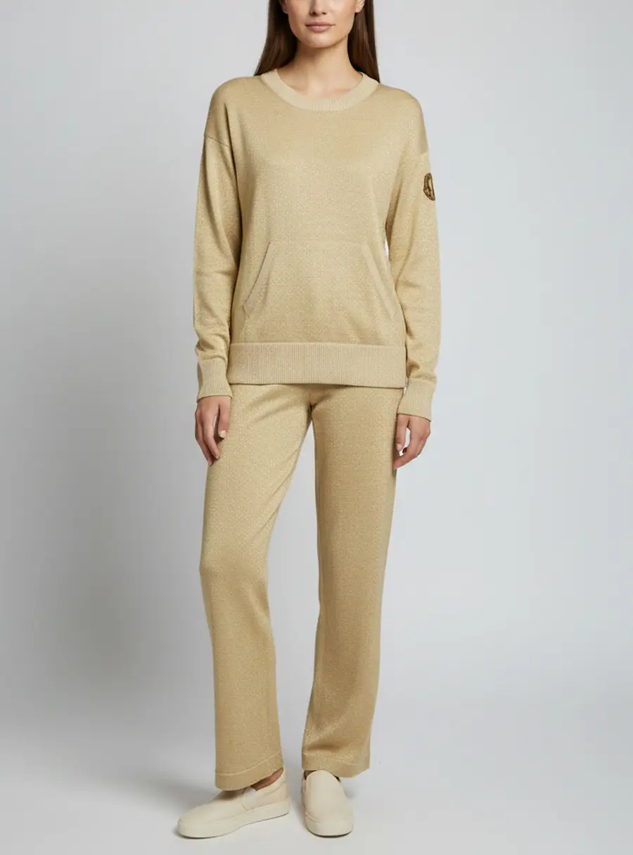 Moncler Gold Lurex Knit Maglia Tricot Girocollo Top and Pant Set M