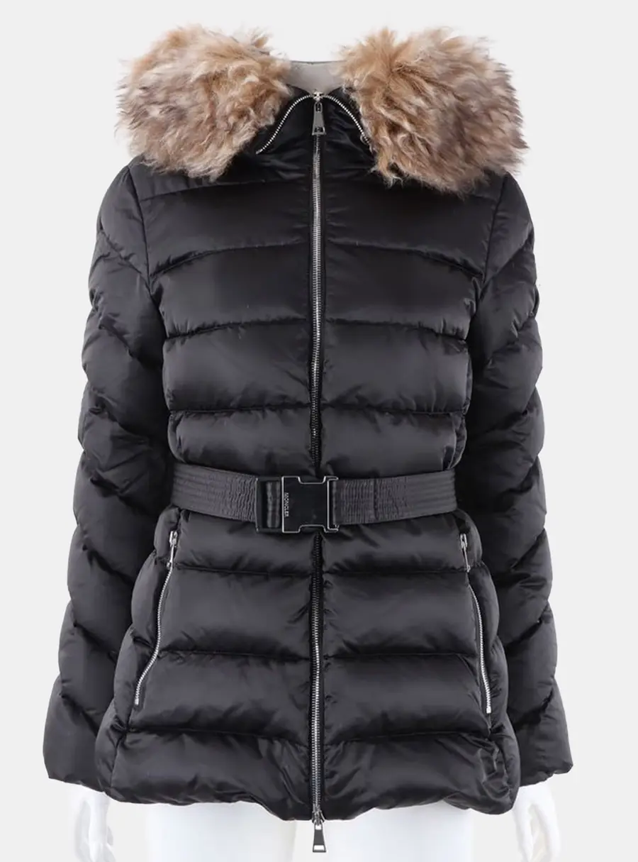 Moncler Cupidon Down Black Nylon/Sheepskin Leather jacket Size L