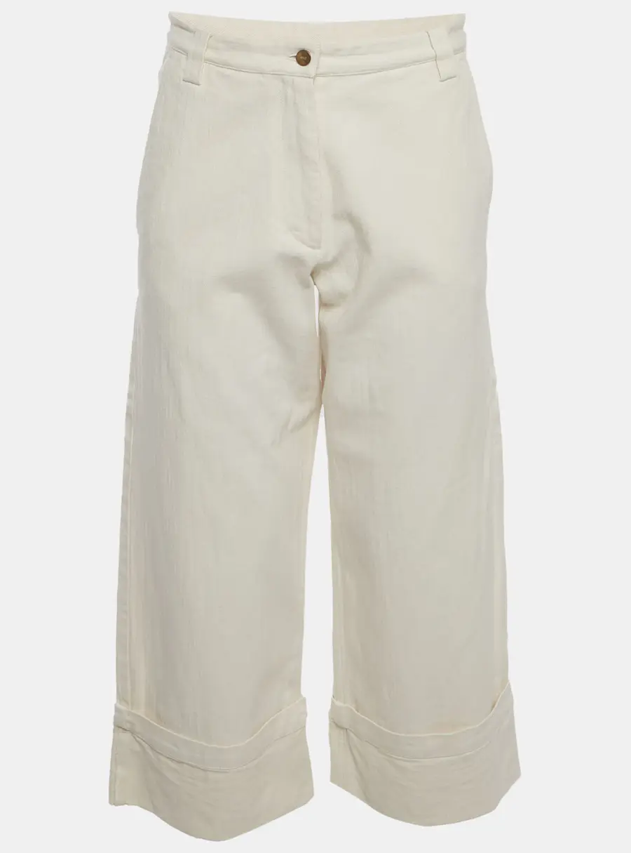 Moncler Cream Cotton Cropped Wide Leg Trousers S