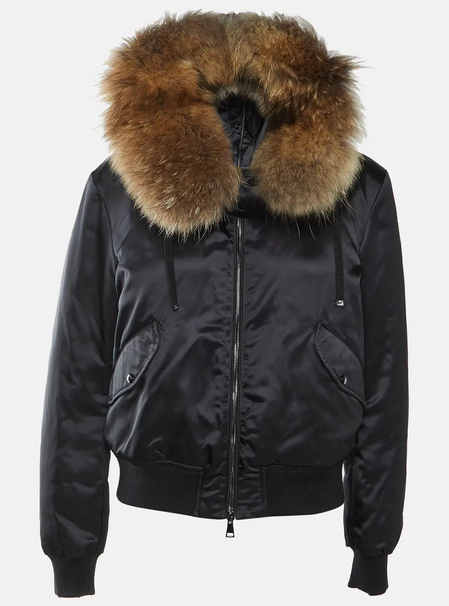 Moncler Black Nylon Detachable Fur Trim Hooded Eulimene Down Jacket L