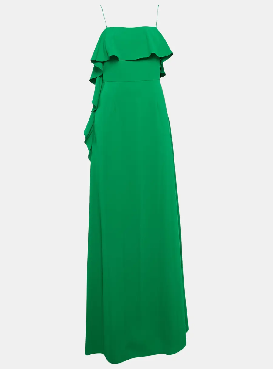 Monique Lhuillier Green Crepe Ruffled Maxi Slip Dress M