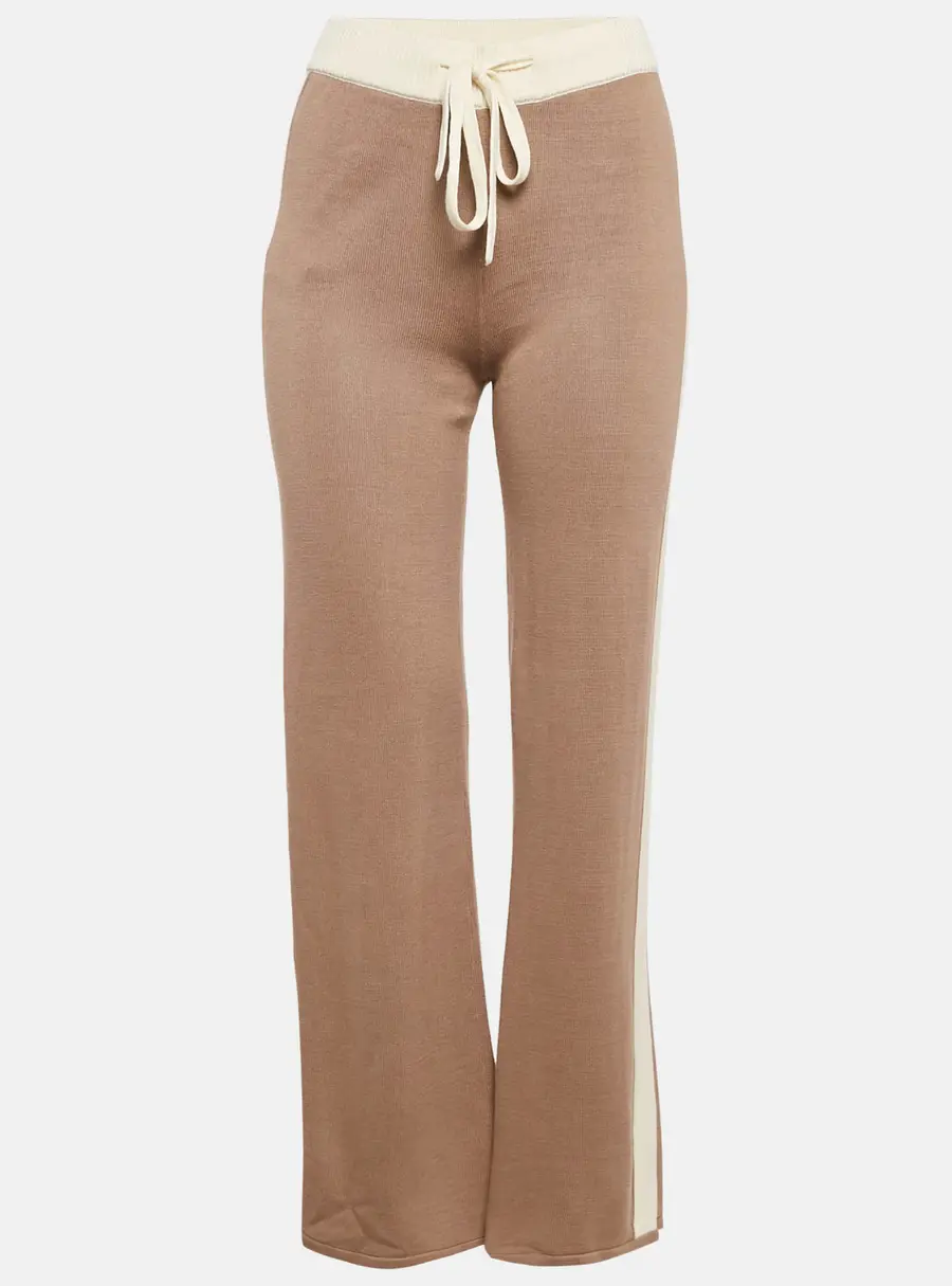Monrow Dark Beige Knit Panel Detail Lounge Pants S