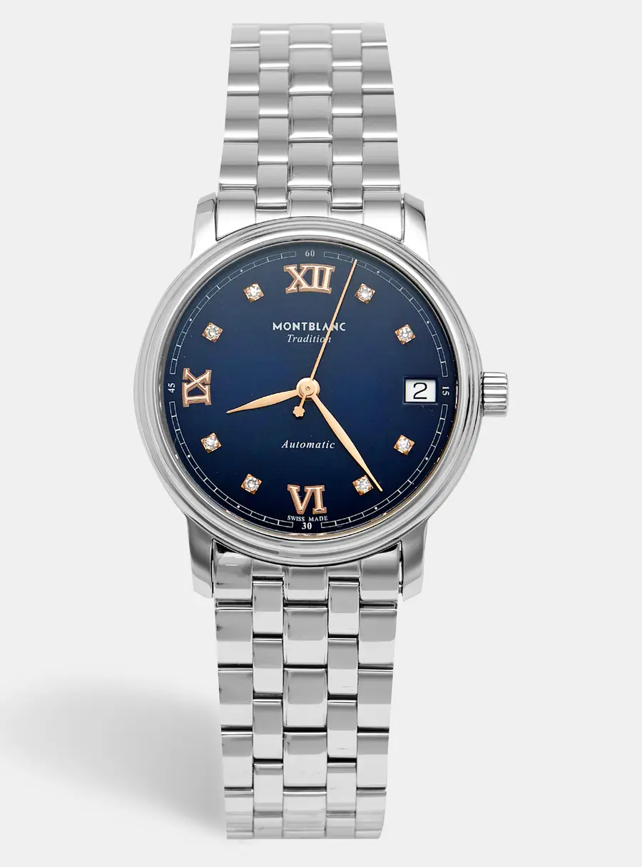 Montblanc Tradition 129643 Blue Dial Stainless Steel Women's Wristwatch 32 mm