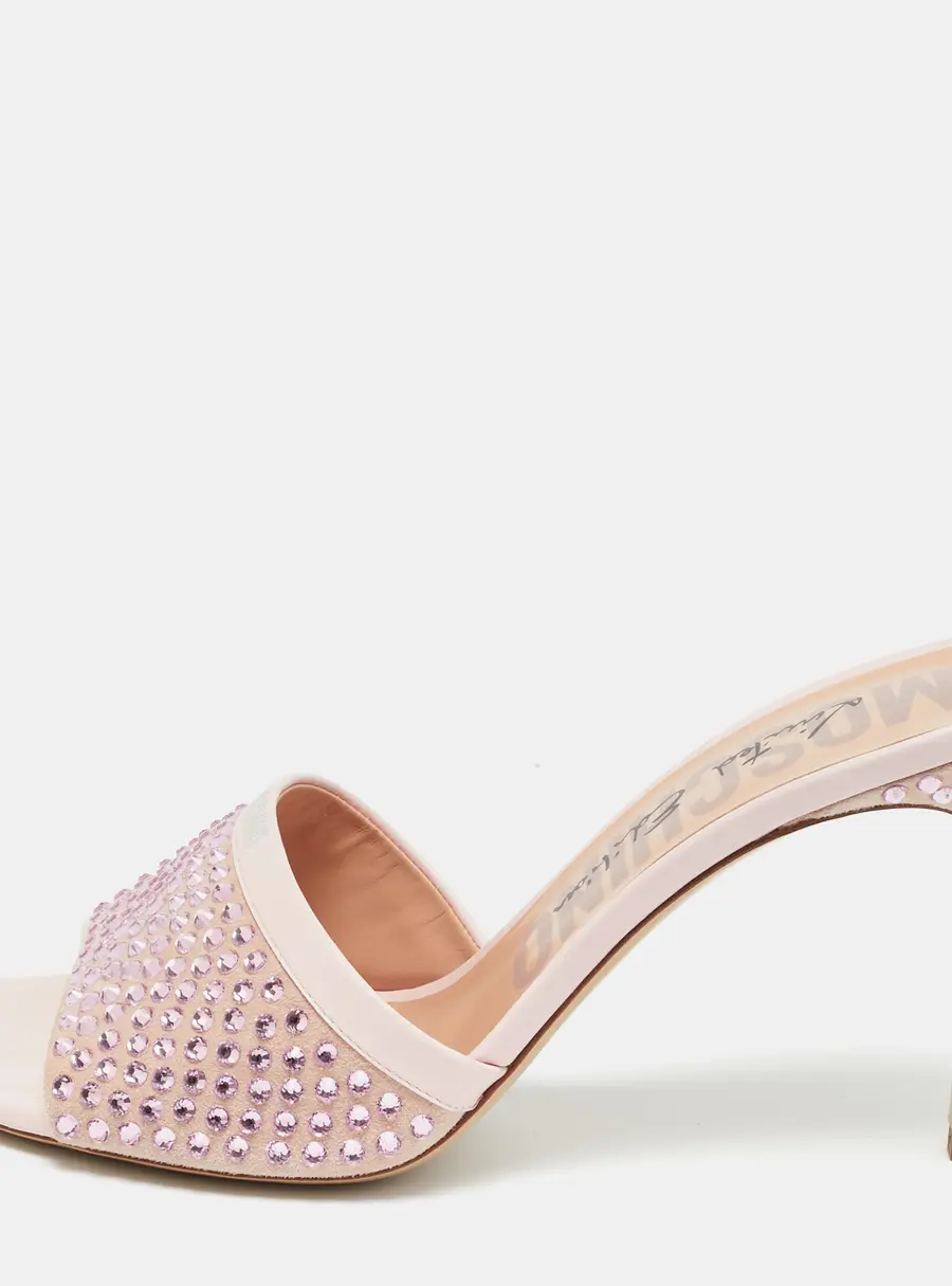 Moschino Pink Leather and Suede Crystal Embellished Slide Sandals Size 40
