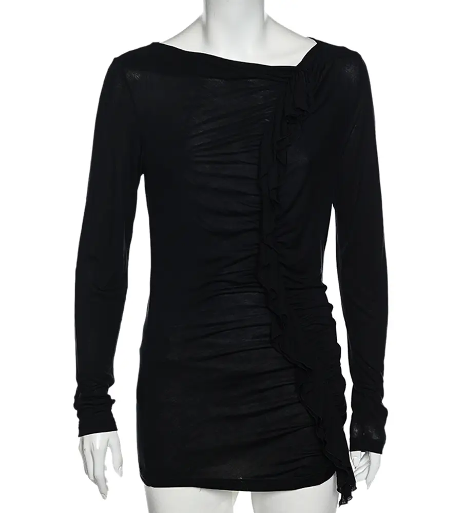 Moschino Cheap and Chic Black Ruffle Trimmed Long Sleeve Top M