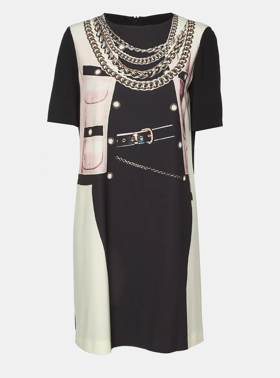 Moschino Cheap and Chic Black Printed Crepe Mini Shift Dress M